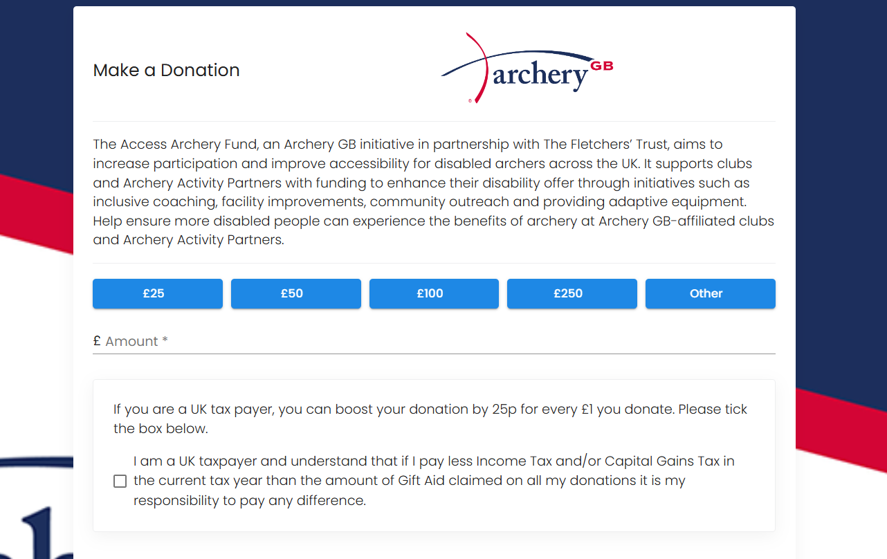 Screengrab showing donation page